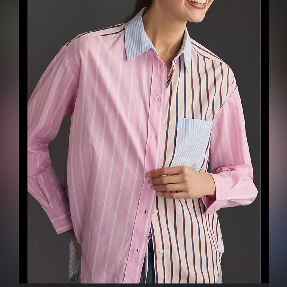 Essentiel Antwerp Famille Striped Buttondown Shirt Size XS Sold at Anthropologie - Picture 3 of 13